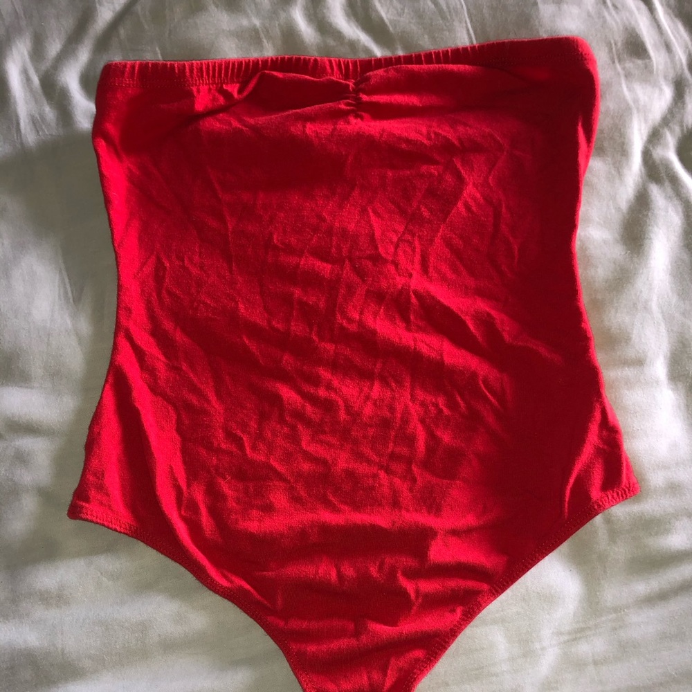 Red tube top bodysuit